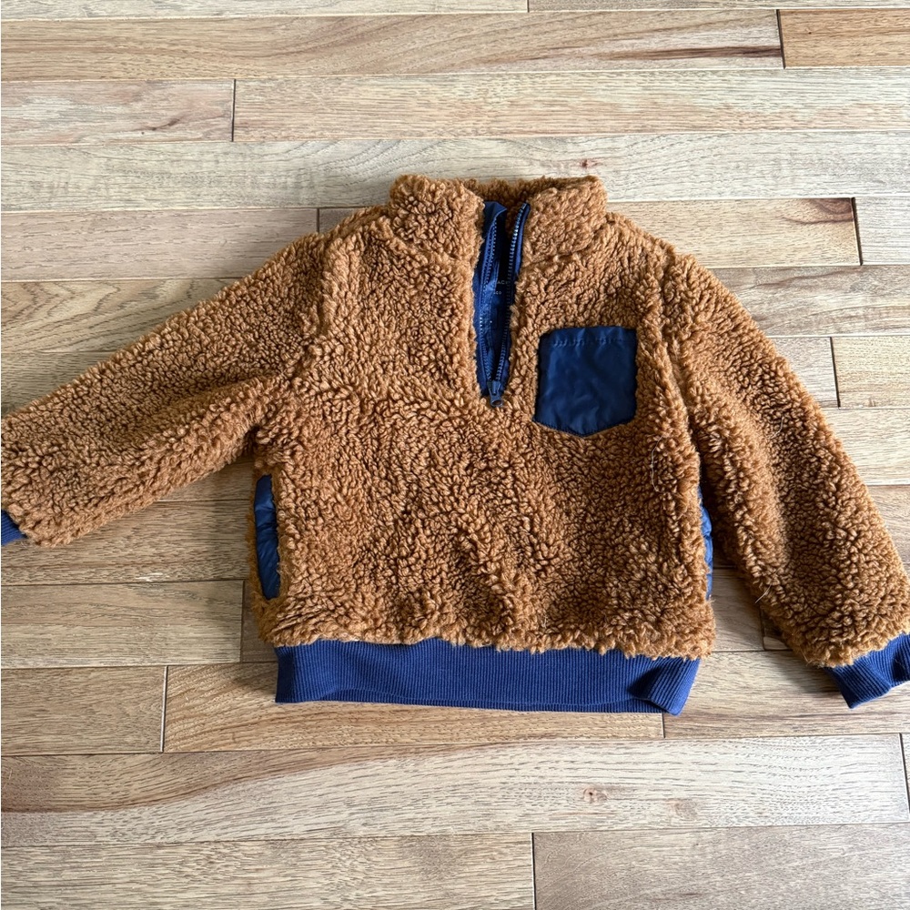 Janie and Jack Cozy Brown and Blue Kids Fleece Pullover, 2T